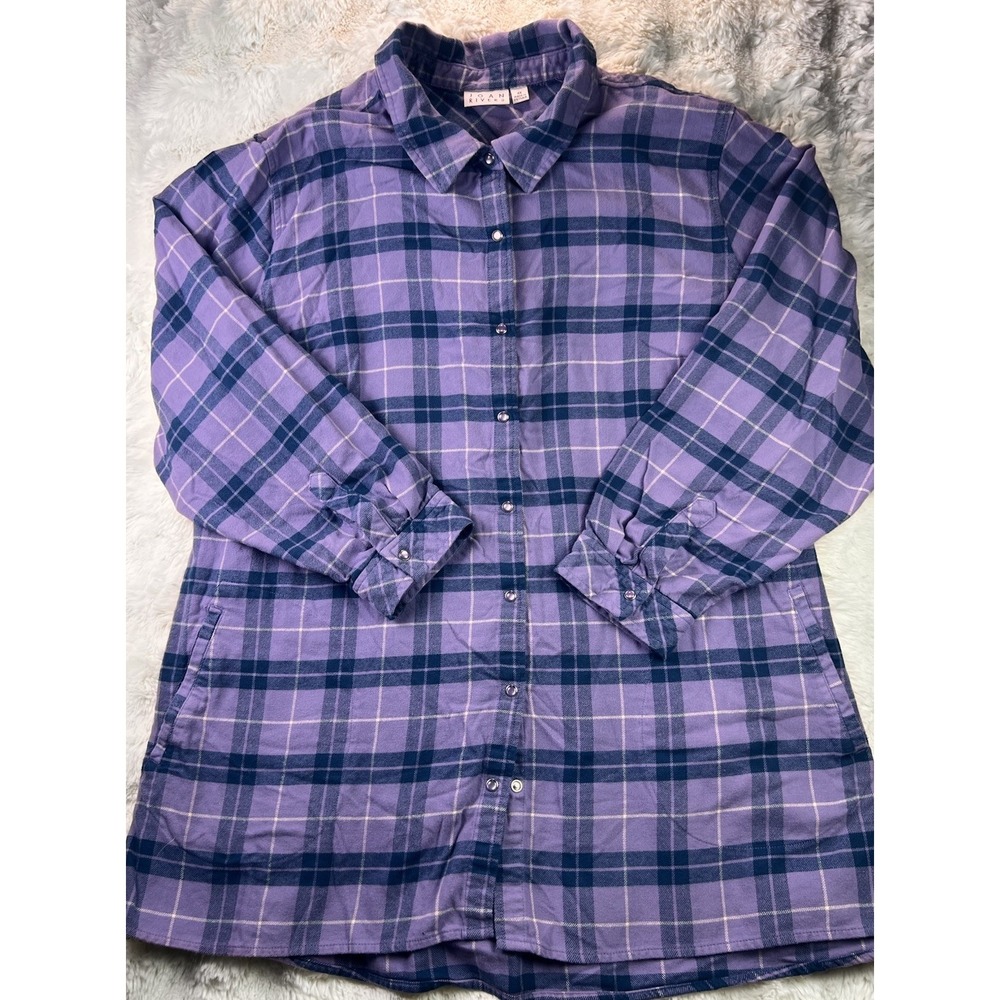 Joan Rivers Purple Plaid Flannel Shirt Pear Snap Long Sleeve Pockets Plus 4X⁠ A7